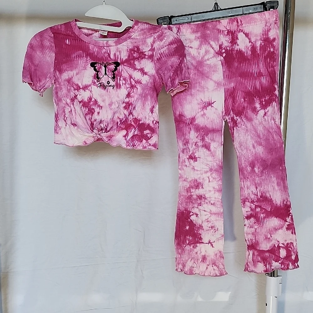 SHEIN Pink Tie-Dye Butterfly Kids Set